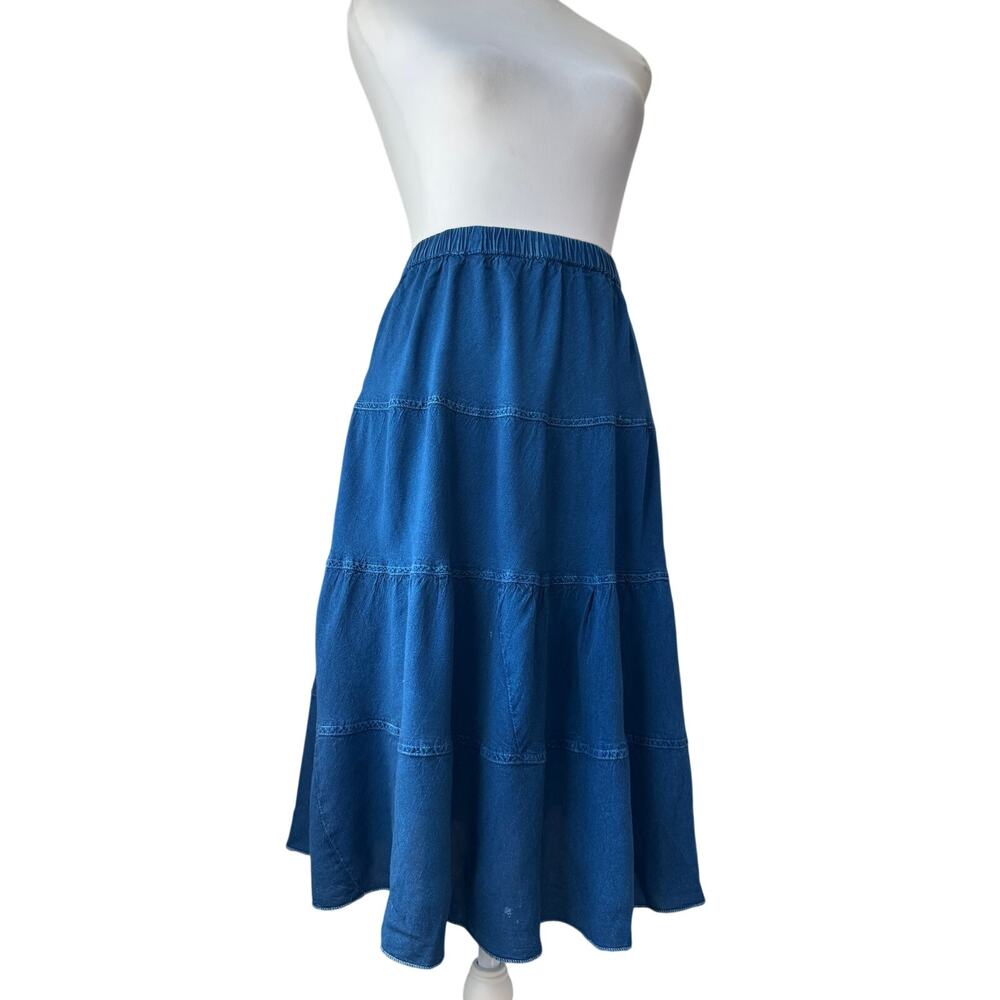 Studio West Blue Tiered A-Line Knee Length Lightweight Skirt